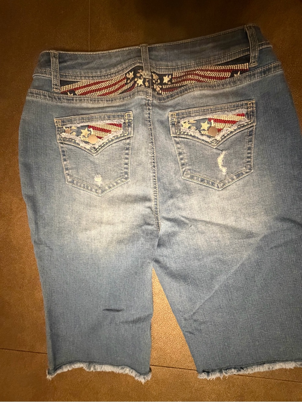 12/14 XL Flamingals Denim Capris with unique Stars & Stripes, NWT, $45